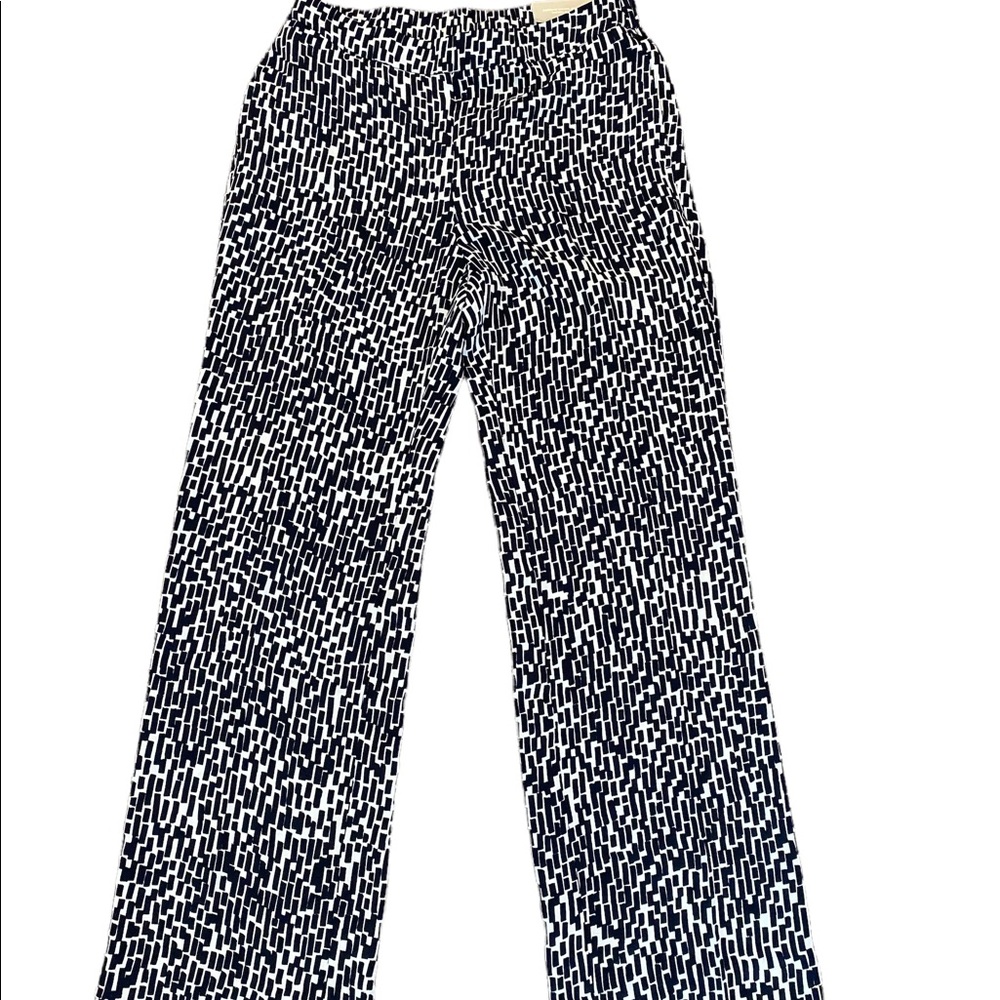 NWT CHICO’S Pull On Wide Leg PANTS 4 Regular 0R Brick GEO Navy Blue White